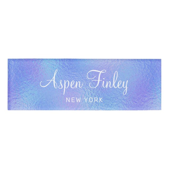 Faux Iridescent Foil Elegant Name Tag (Front)