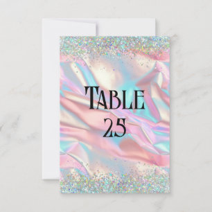 Faux Iridescent Foil & Glitter Wedding Table Numbe Invitation