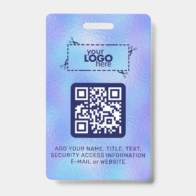 Faux Iridescent Foil Logo QR-Code Badge  ID Badge (Front)