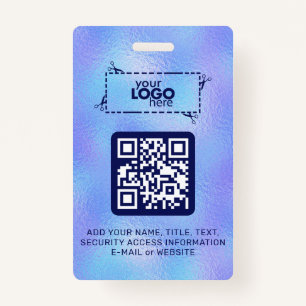 Faux Iridescent Foil Logo QR-Code Badge  ID Badge