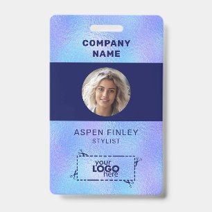Faux Iridescent Foil Photo Logo QR-Code Name Badge ID Badge