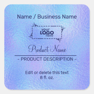 Faux Iridescent Foil Product Label Square Sticker