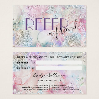 Faux iridescent glitter watercolor referral card