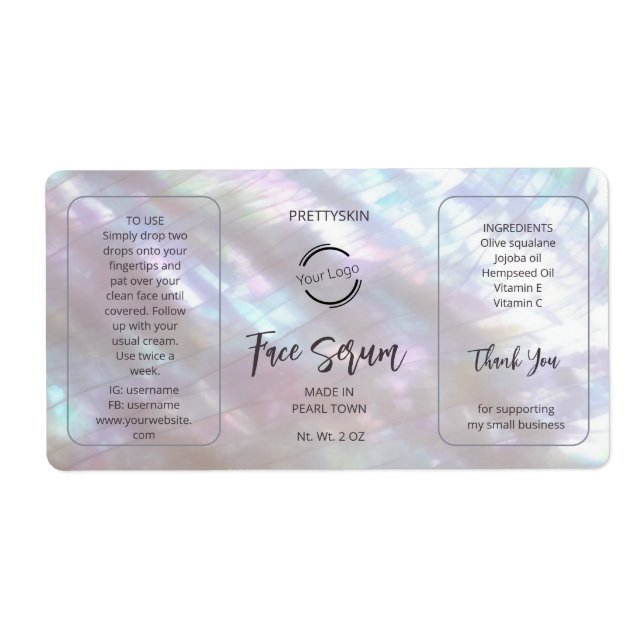 FAUX Iridescent Holographic Serum Label (Front)