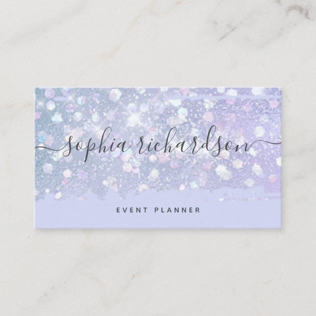 Faux Iridescent Look | Purple with Trendy Script Business Card (Front)