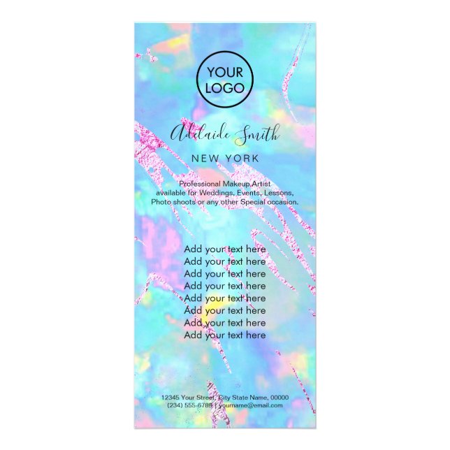 faux iridescent opal aqua rack card (Front)