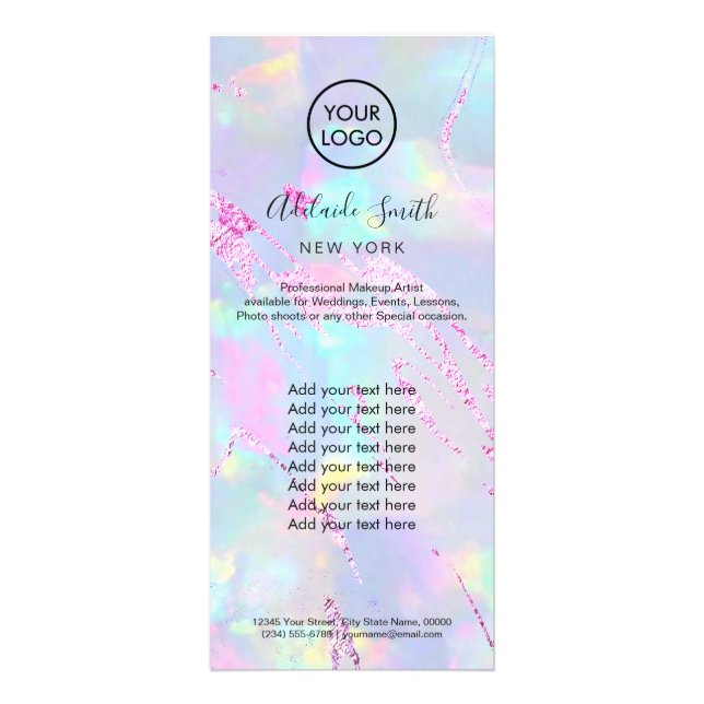 faux iridescent opal purple foil price list rack card (Front)