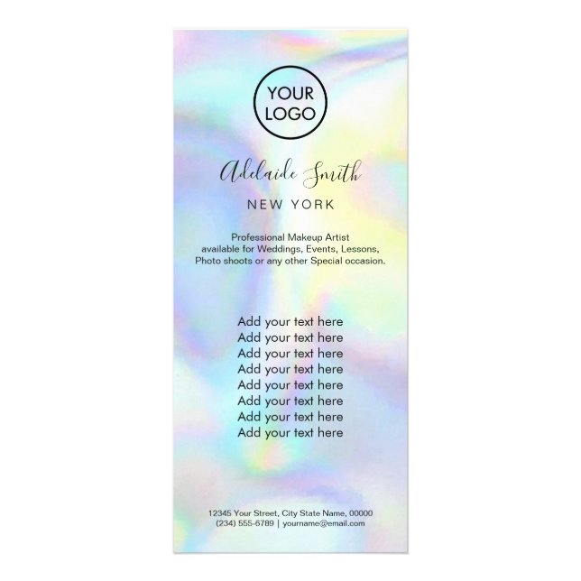 faux iridescent pastel colours price list  rack card (Front)