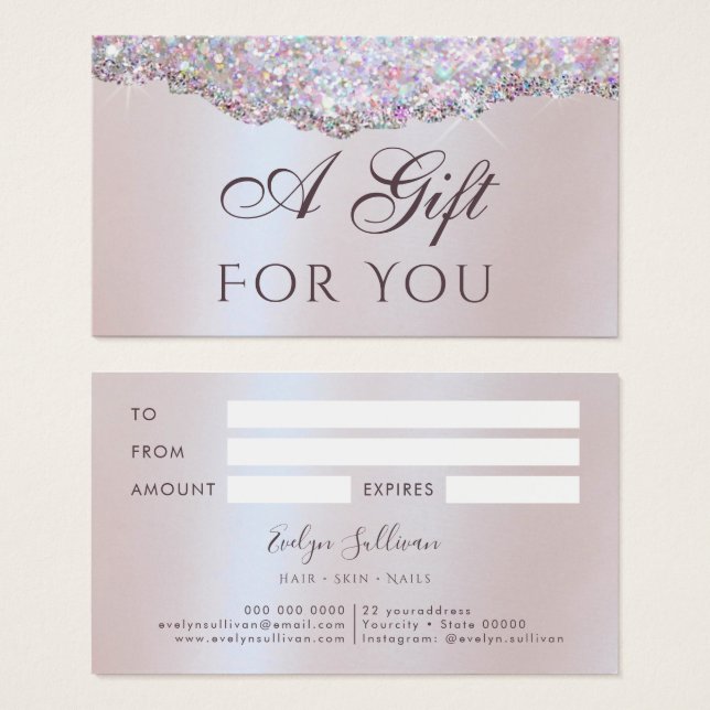 Faux iridescent pink glitter foil gift card (Front & Back)