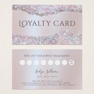 Faux iridescent pink glitter foil loyalty card