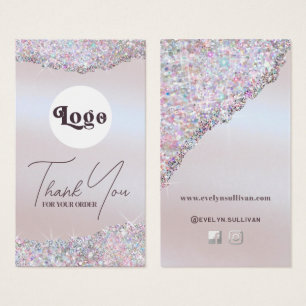 Faux iridescent pink glitter foil package insert