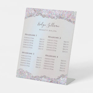Faux Iridescent Pink Glitter Foil Price List Pedestal Sign