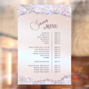 Faux Iridescent Pink Glitter Foil Services Menu