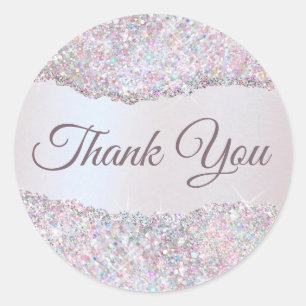 Faux iridescent pink glitter foil thank you  classic round sticker