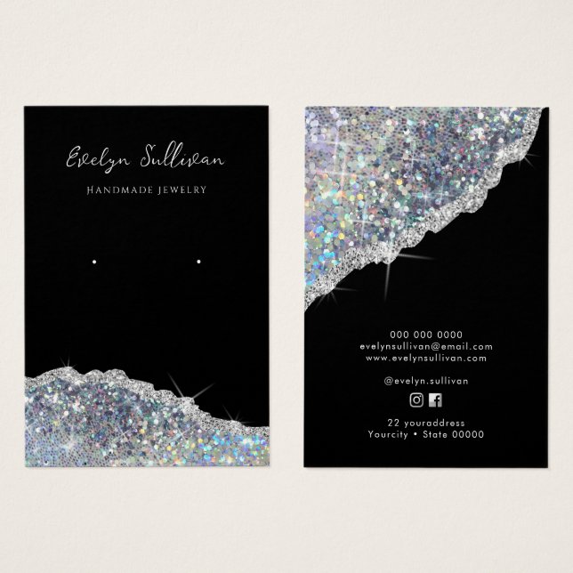 Faux iridescent silver glitter display card (Front & Back)