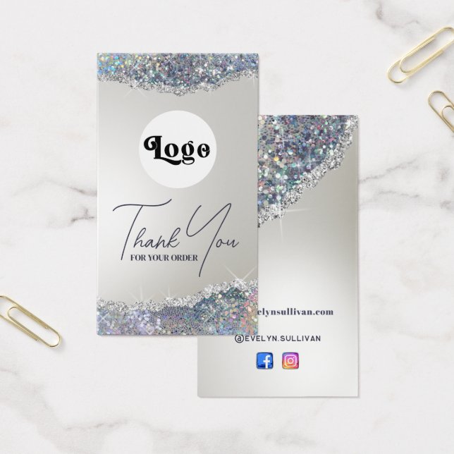 Faux iridescent silver glitter foil package insert (Office)