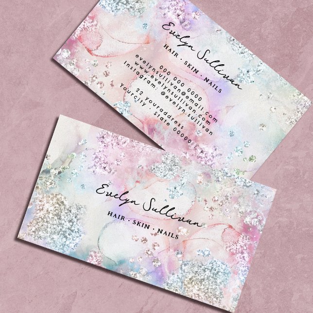 Faux iridescent watercolor glitter business card (Creator Uploaded)