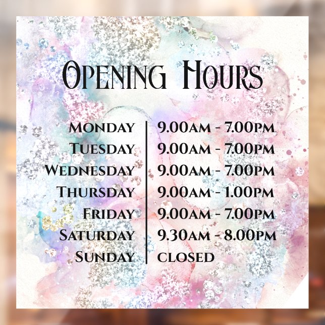 Faux Iridescent Watercolor Glitter Opening Hours (Sheet 2)