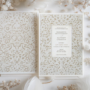 Faux Ivory Lace Wedding Invitation