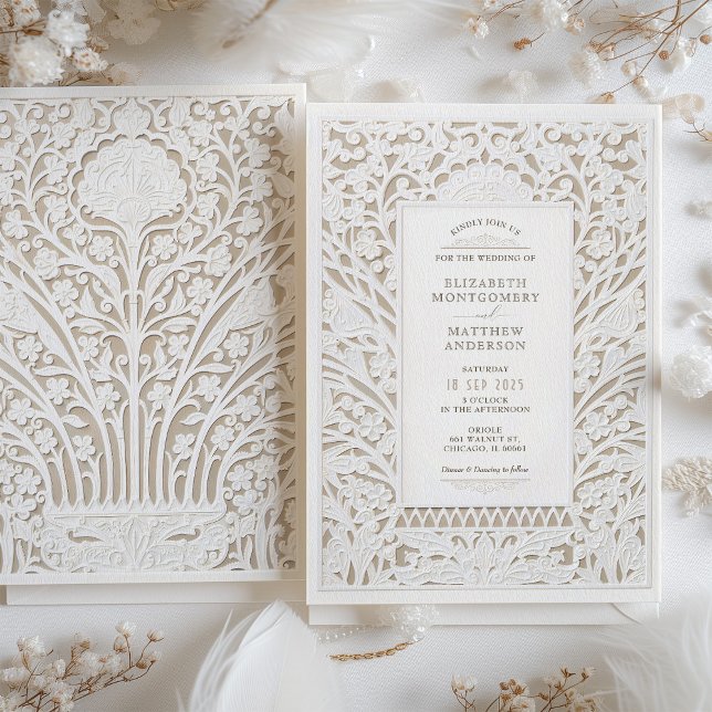 Faux Ivory Lace Wedding Invitation (Creator Uploaded)