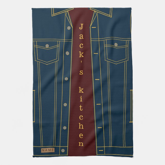 Faux Jeans Jacket Kitchen Towel Custom Name Text (Vertical)
