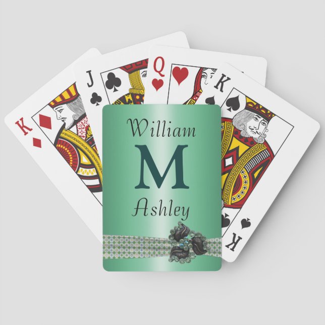 Faux Jewelled Monogrammed Playing Cards (Back)