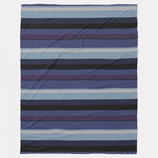Faux Knitted Stripe Pattern Purple Blue White      Fleece Blanket (Front)