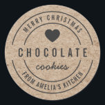 Faux Kraft Homemade Goods Kitchen Merry Christmas Classic Round Sticker<br><div class="desc">Rustic Faux Kraft Bold "Homemade Goods Kitchen Merry Christmas" sticker featuring dark grey heart, text all in dark grey against a kraft like pattern background. It's perfect for labelling what you've made. Personalise it by replacing the placeholder text. For more options such as to change the font, it's size, spacing...</div>