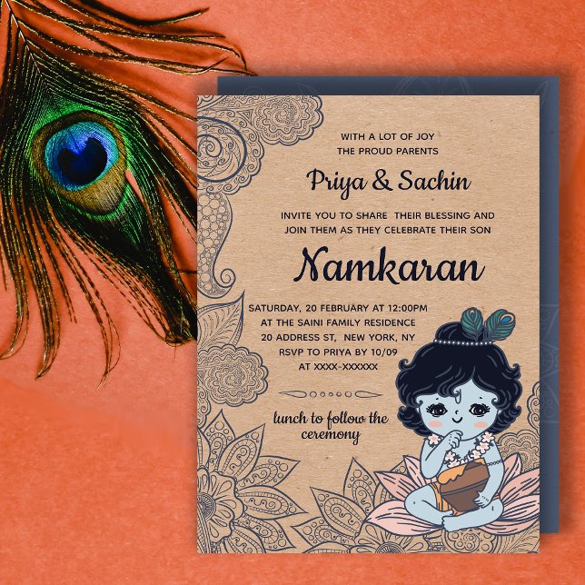 Faux Kraft Namkaran Baby Naming Ceremony Invitation (Creator Uploaded)