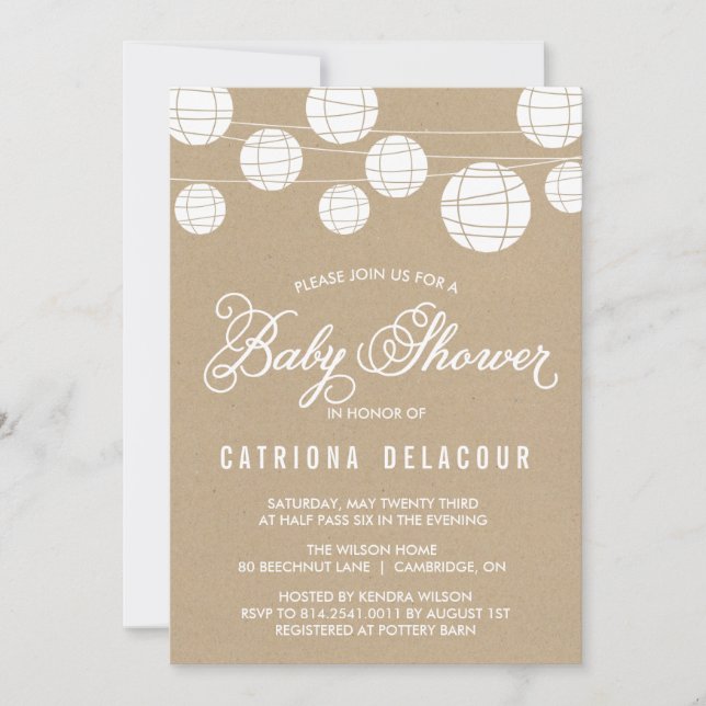 Faux Kraft Paper Lantern Baby Shower Invitation (Front)