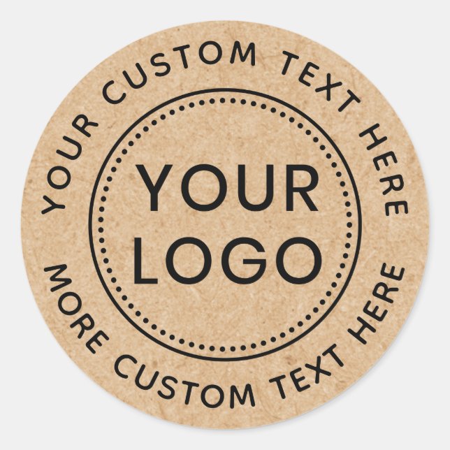 Faux Kraft paper look custom logo circular text Classic Round Sticker (Front)