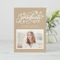 Faux Kraft Paper Rustic Script Photo Graduation