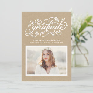 Faux Kraft Paper Rustic Script Photo Graduation Invitation