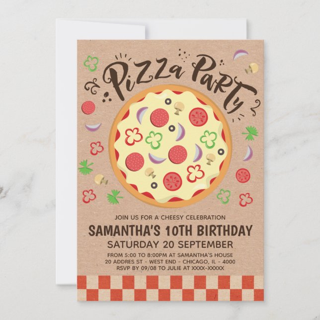 Faux Kraft Pizza Party Birthday Invitation (Front)