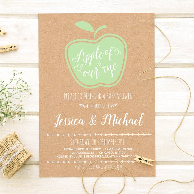 Faux Kraft Rustic Apple Of My Eye Baby Shower Invitation (Creator Uploaded)