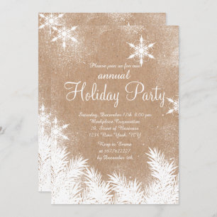 faux kraft rustic snow winter corporate holiday invitation