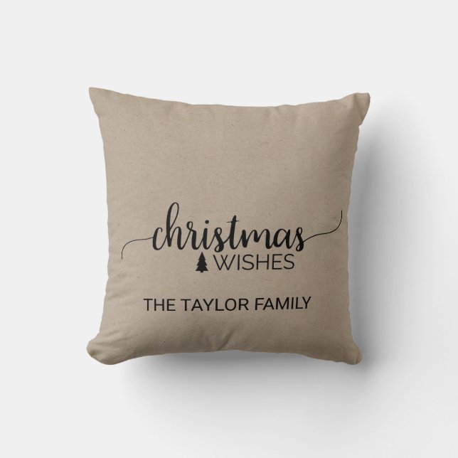 Faux Kraft Simple Calligraphy Christmas Cushion (Front)