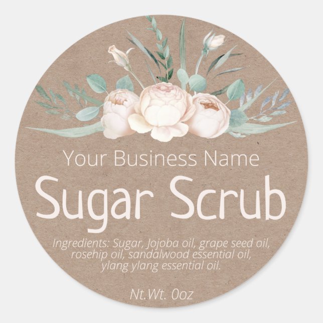 Faux Kraft Sticker Label For Homemade Sugar Scrub (Front)