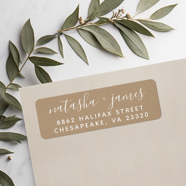 Faux Kraft Stylish Script Wedding Return Address (Creator Uploaded)