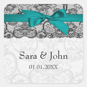 Faux lace and ribbon aqua ,black envelope seals