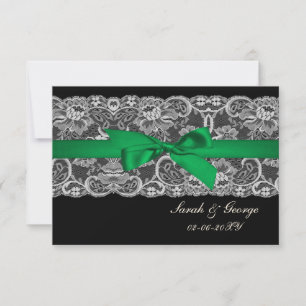 Faux lace and ribbon "emerald green"  3.5 x 5 rsvp card