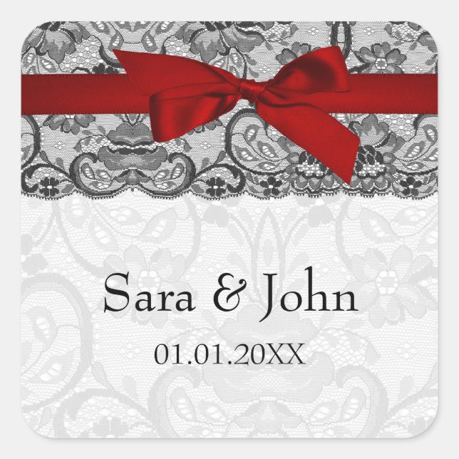 Faux lace and ribbon red ,black  envelope seals (Front)