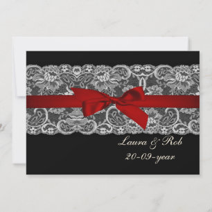 Faux lace and ribbon red ,black wedding Thank You Card