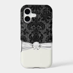 faux lace black grey damask pattern