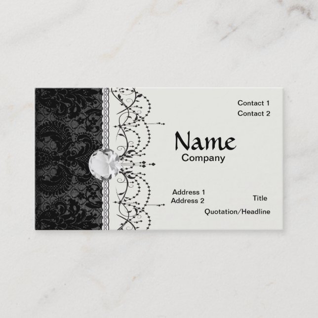 faux lace black grey damask pattern business card (Front)