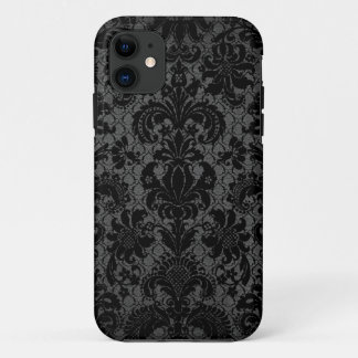 faux lace black grey damask pattern iPhone 11 case