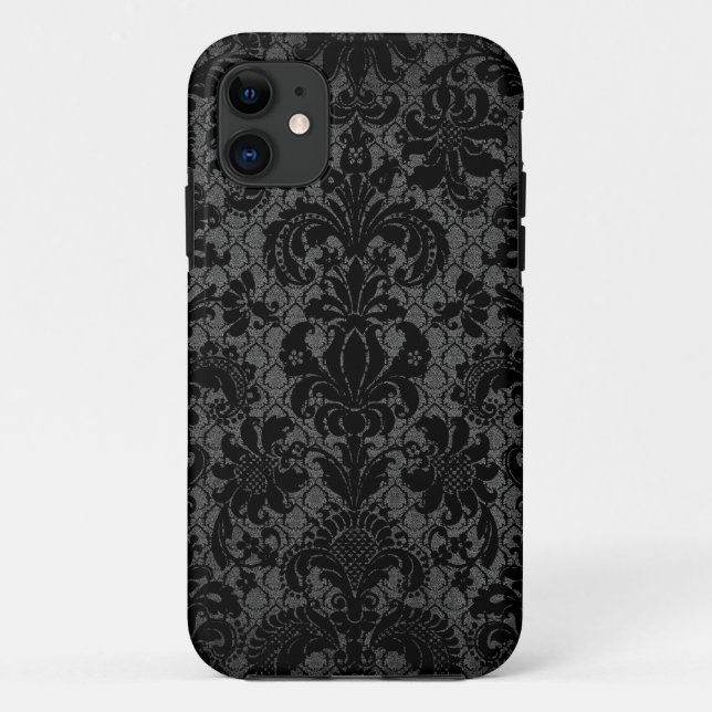 faux lace black grey damask pattern Case-Mate iPhone case (Back)