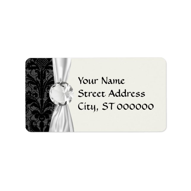 faux lace black grey damask pattern label (Front)