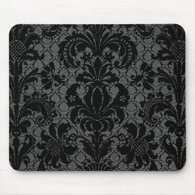 faux lace black grey damask pattern mouse pad (Front)