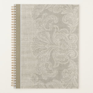 Faux Lace Burlap Vintage Brown Tan Rustic Diary    Planner
